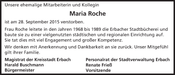Traueranzeige von Maria Roche von trauer.echo-online.de