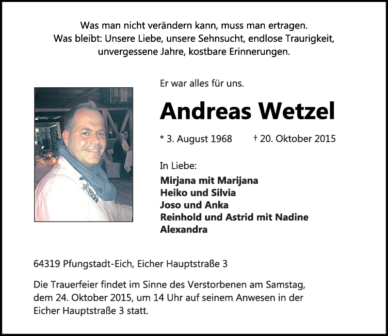  Traueranzeige für Andreas Wetzel vom 22.10.2015 aus trauer.echo-online.de