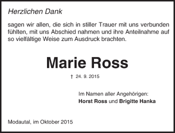 Traueranzeige von Marie Ross von trauer.echo-online.de
