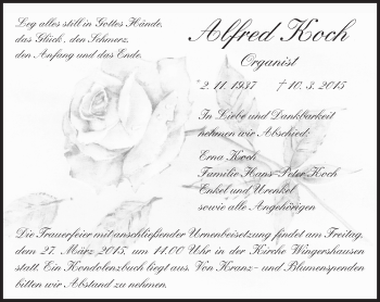 Traueranzeige von Alfred Koch von  Kreisanzeiger
