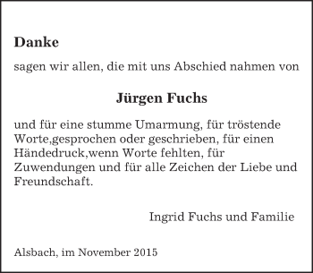 Traueranzeige von Jürgen Fuchs von trauer.echo-online.de