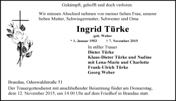 Traueranzeige von Ingrid Türke von trauer.echo-online.de