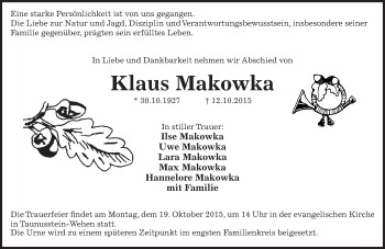 Traueranzeige von Klaus Makowka von  WI-komplett