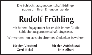Traueranzeige von Rudolf Frühling von  Kreisanzeiger