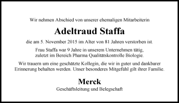 Traueranzeige von Adeltraud Staffa von trauer.echo-online.de
