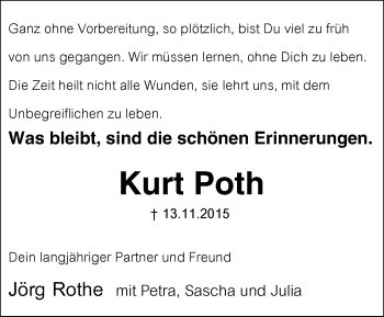 Traueranzeige von Kurt Poth von trauer.echo-online.de