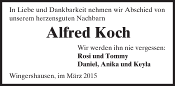 Traueranzeige von Alfred Koch von  Kreisanzeiger