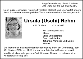 Traueranzeige von Ursula Rehm von  Mainz