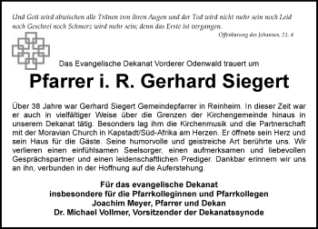 Traueranzeige von Gerhard Siegert von trauer.echo-online.de