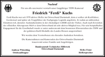 Traueranzeige von Friedrich Kuchs von trauer.echo-online.de