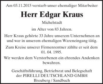 Traueranzeige von Edgar Kraus von trauer.echo-online.de