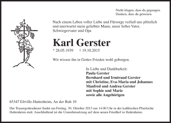 Traueranzeige von Karl Gerster von  Rheingau