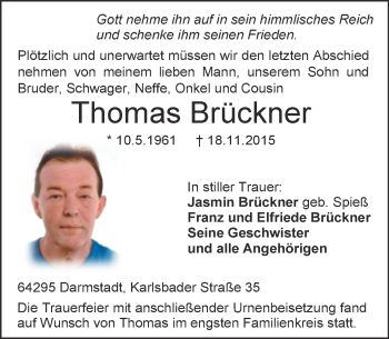 Traueranzeige von Thomas Brückner von trauer.echo-online.de