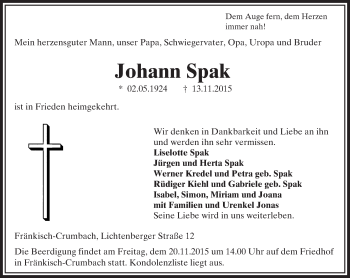 Traueranzeige von Johann Spak von trauer.echo-online.de
