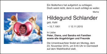 Traueranzeige von Hildegund Schlander von trauer.echo-online.de