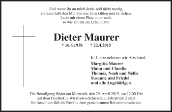 Traueranzeige von Dieter Maurer von  WI-komplett