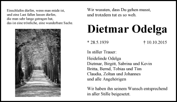 Traueranzeige von Dietmar Odelga von  Mainz