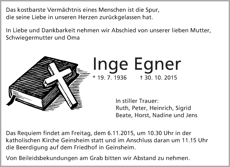  Traueranzeige für Inge Egner vom 04.11.2015 aus trauer.echo-online.de