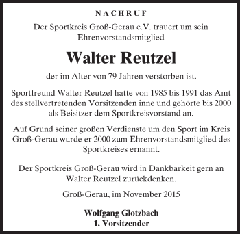 Traueranzeige von Walter Reutzel von trauer.echo-online.de