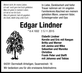 Traueranzeige von Edgar Lindner von trauer.echo-online.de