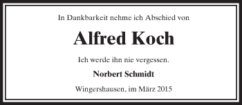 Traueranzeige von Alfred Koch von  Kreisanzeiger
