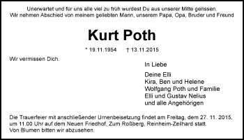 Traueranzeige von Kurt Poth von trauer.echo-online.de