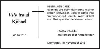 Traueranzeige von Waltraud Kühnel von trauer.echo-online.de