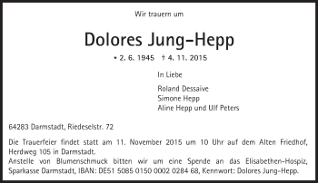 Traueranzeige von Dolores Jung-Hepp von trauer.echo-online.de