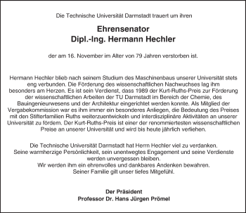 Traueranzeige von Hermann Hechler von trauer.echo-online.de