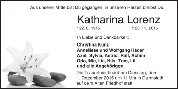 Traueranzeige von Katharina Lorenz von trauer.echo-online.de