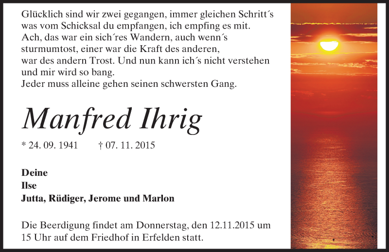  Traueranzeige für Manfred Ihrig vom 10.11.2015 aus trauer.echo-online.de