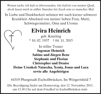 Traueranzeige von Elvira Heinrich von trauer.echo-online.de