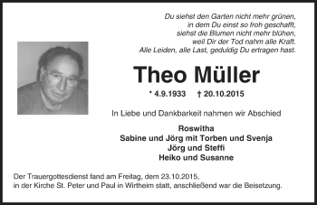 Traueranzeige von Theo Müller von  GT am Sonntag