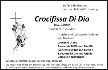 Traueranzeige von Crocifissa Di Dio von  Mainz