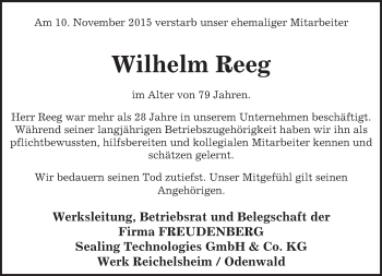 Traueranzeige von Wilhelm Reeg von trauer.echo-online.de