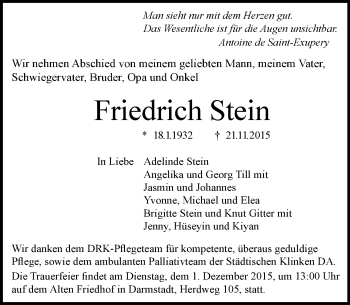 Traueranzeige von Friedrich Stein von trauer.echo-online.de