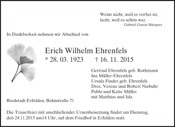 Traueranzeige von Erich Wilhelm Ehrenfels von trauer.echo-online.de