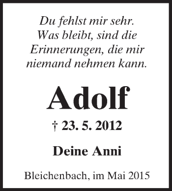 Traueranzeige von Adolf  von  Kreisanzeiger