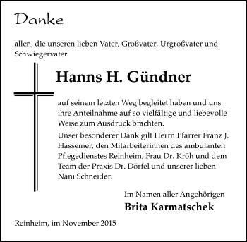 Traueranzeige von Hanns H. Gündner von trauer.echo-online.de