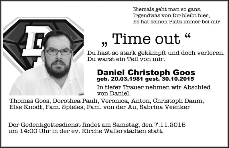  Traueranzeige für Daniel Christoph Goos vom 03.11.2015 aus trauer.echo-online.de