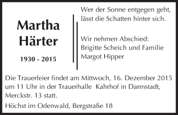 Traueranzeige von Martha Härter von trauer.echo-online.de