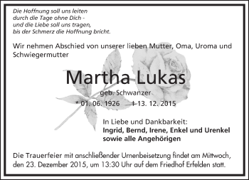 Traueranzeige von Martha Lukas von trauer.echo-online.de
