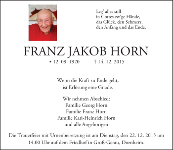 Traueranzeige von Franz Jakob Horn von trauer.echo-online.de