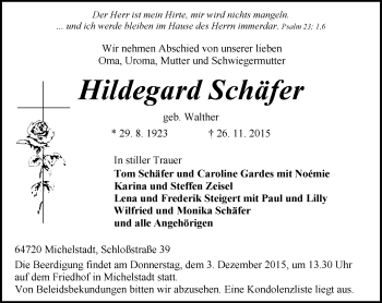 Traueranzeige von Hildegard Schäfer von trauer.echo-online.de