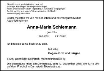 Traueranzeige von Anna-Maria Schiemann von trauer.echo-online.de