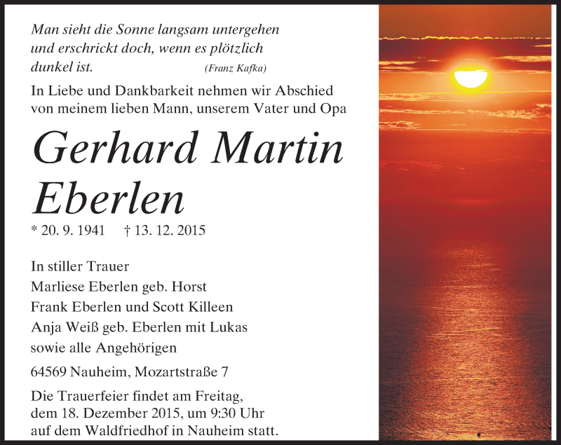  Traueranzeige für Gerhard Martin Eberlen vom 16.12.2015 aus trauer.echo-online.de
