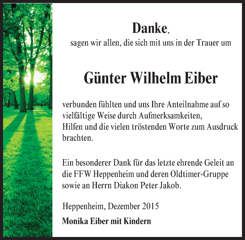 Traueranzeige für Günter Wilhelm Eiber vom 04.12.2015 aus trauer.echo-online.de