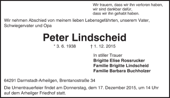 Traueranzeige von Peter Lindscheid von trauer.echo-online.de