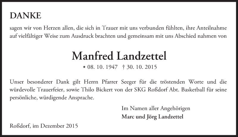  Traueranzeige für MAnfred Landzettel vom 12.12.2015 aus trauer.echo-online.de