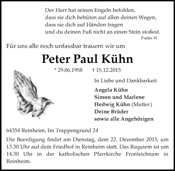 Traueranzeige von Peter Paul Kühn von trauer.echo-online.de